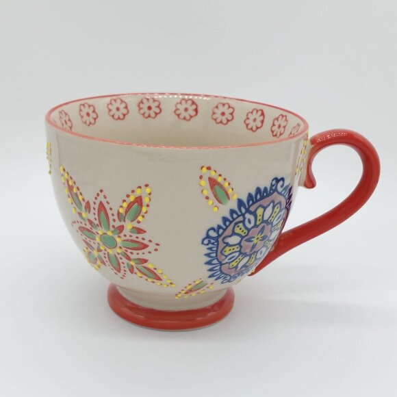 Large Hand Painted Footed Multicolor Coffee Tea Mug 14oz - Picture 1 of 8